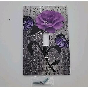 1-Gang Single Toggle Light Switch Wall Plate Decor Cover Purple‎ Rose Butterfly